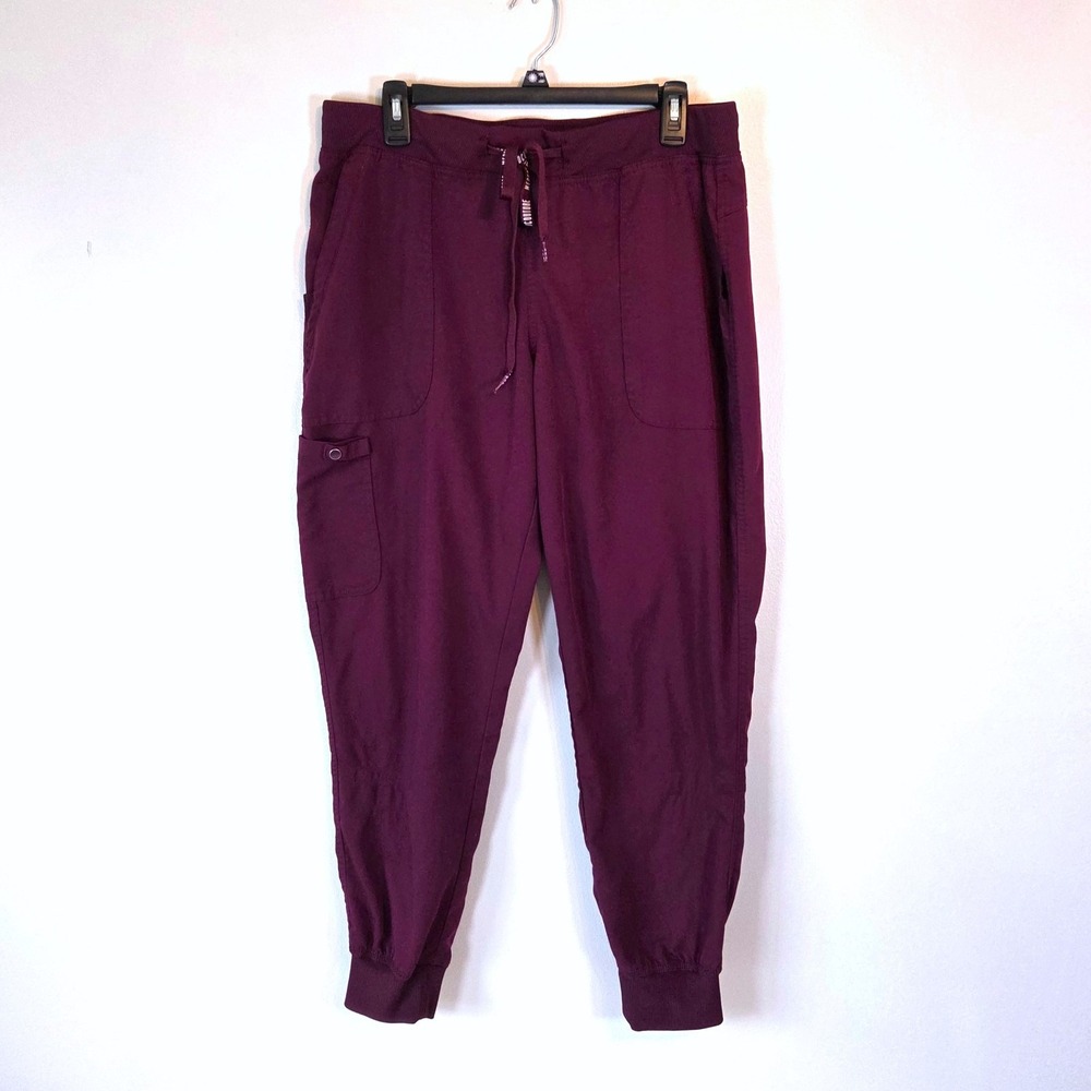 Med Couture Touch "Jenny" Yoga Jogger Scrub Pants Wine Burgundy L Large 7710